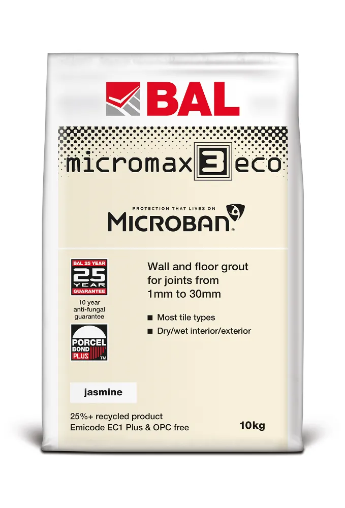 BAL Micromax3 ECO Jasmine 10kg tile adhesive, suitable for sustainable tiling projects.