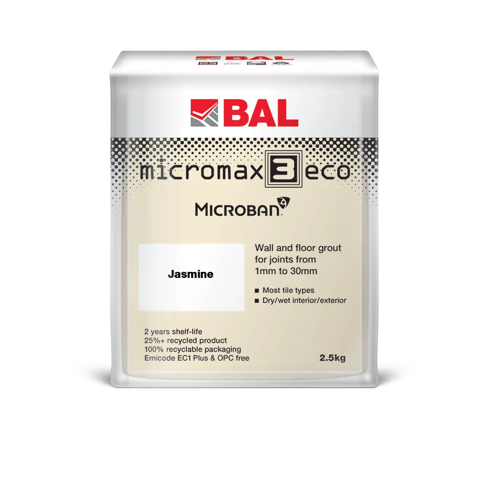 A jar of BAL Micromax3 ECO Jasmine 2.5kg tile grout.