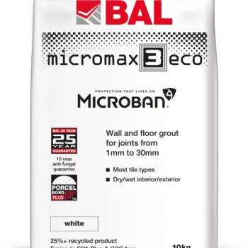 : BAL Micromax3 ECO White 10kg - High-quality eco-friendly white adhesive grout for tiles.